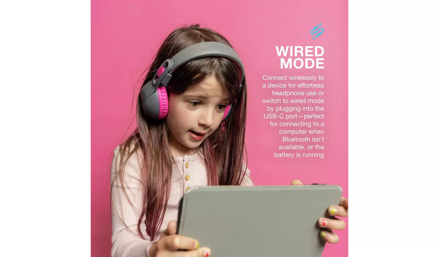 JLab JBuddies Studio 2 Kids Bluetooth Headphones - Grey/Pink