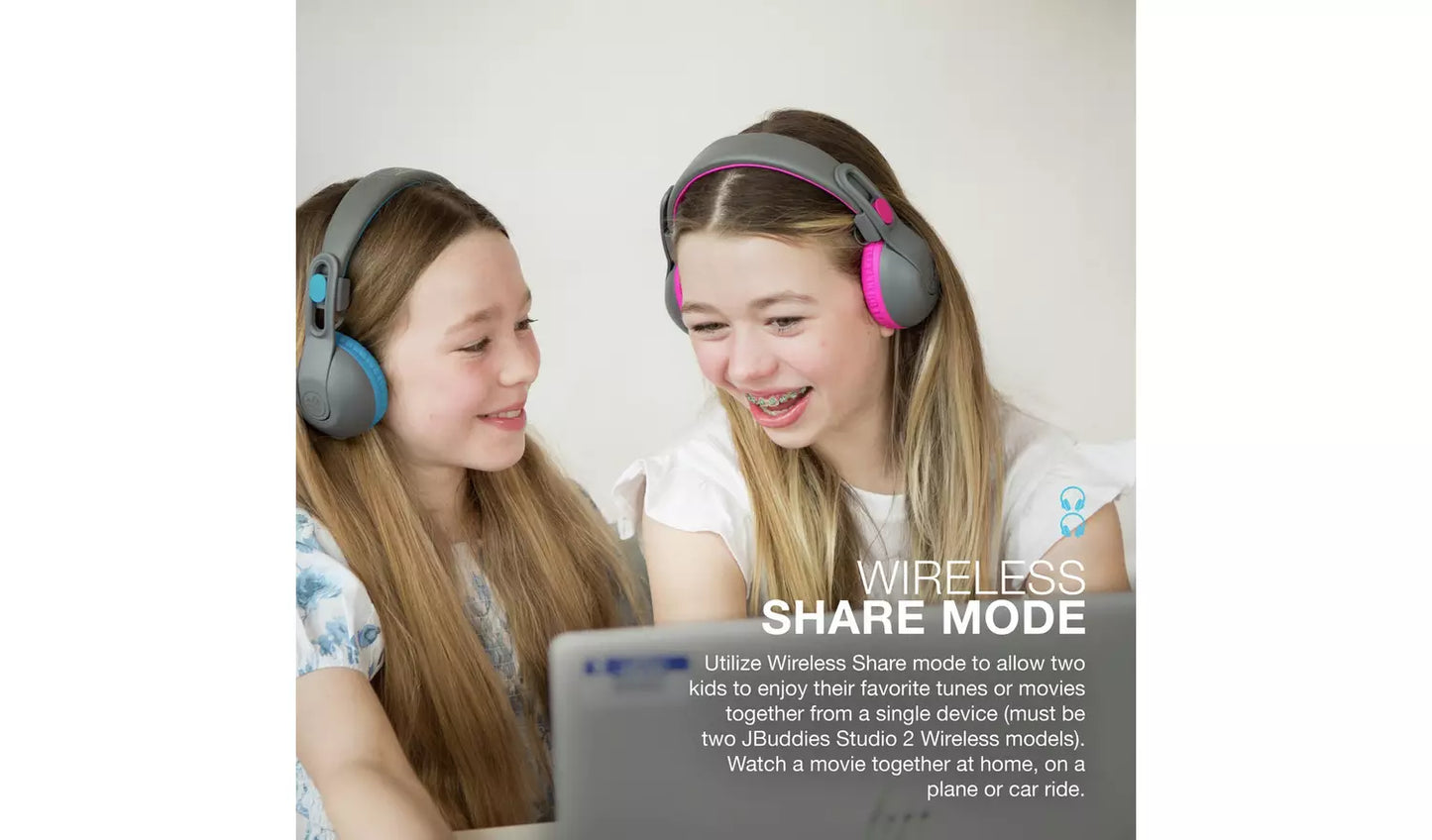 JLab JBuddies Studio 2 Kids Bluetooth Headphones - Grey/Pink